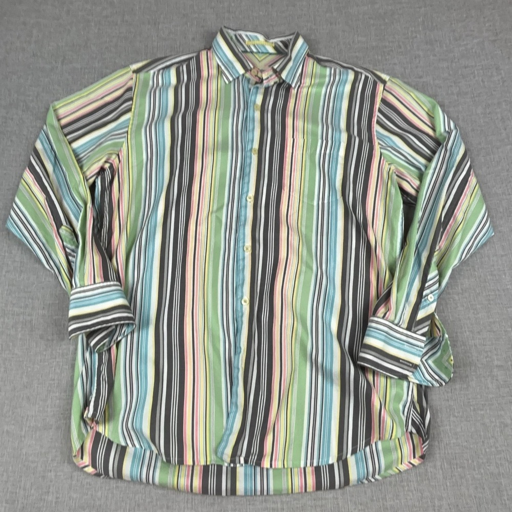 Tommy Bahama Shirt Mens Large Multicolor Striped Long Sleeve Button Up Casual